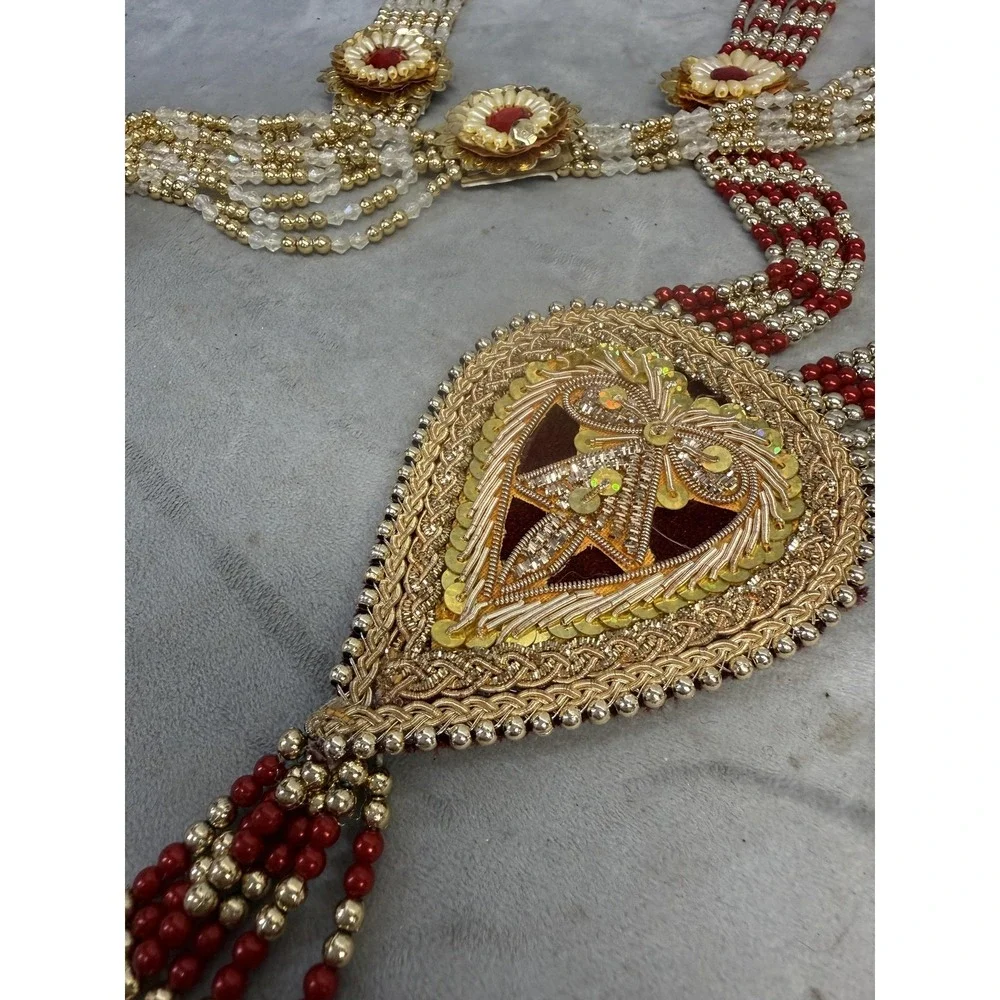 Statement Beaded Necklace Set 2PC Gold Tone Red Indian‎ Bridal Tassel Pendants